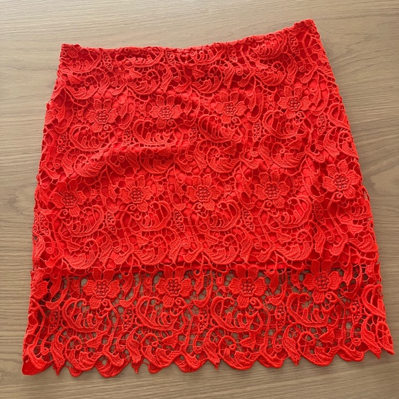 Leith Dresses & Skirts - Leith Vibrant Red Lace Pencil Skirt